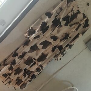 Vera Wang Beige Maxi Skirt with Brown Floral Watercolor Print